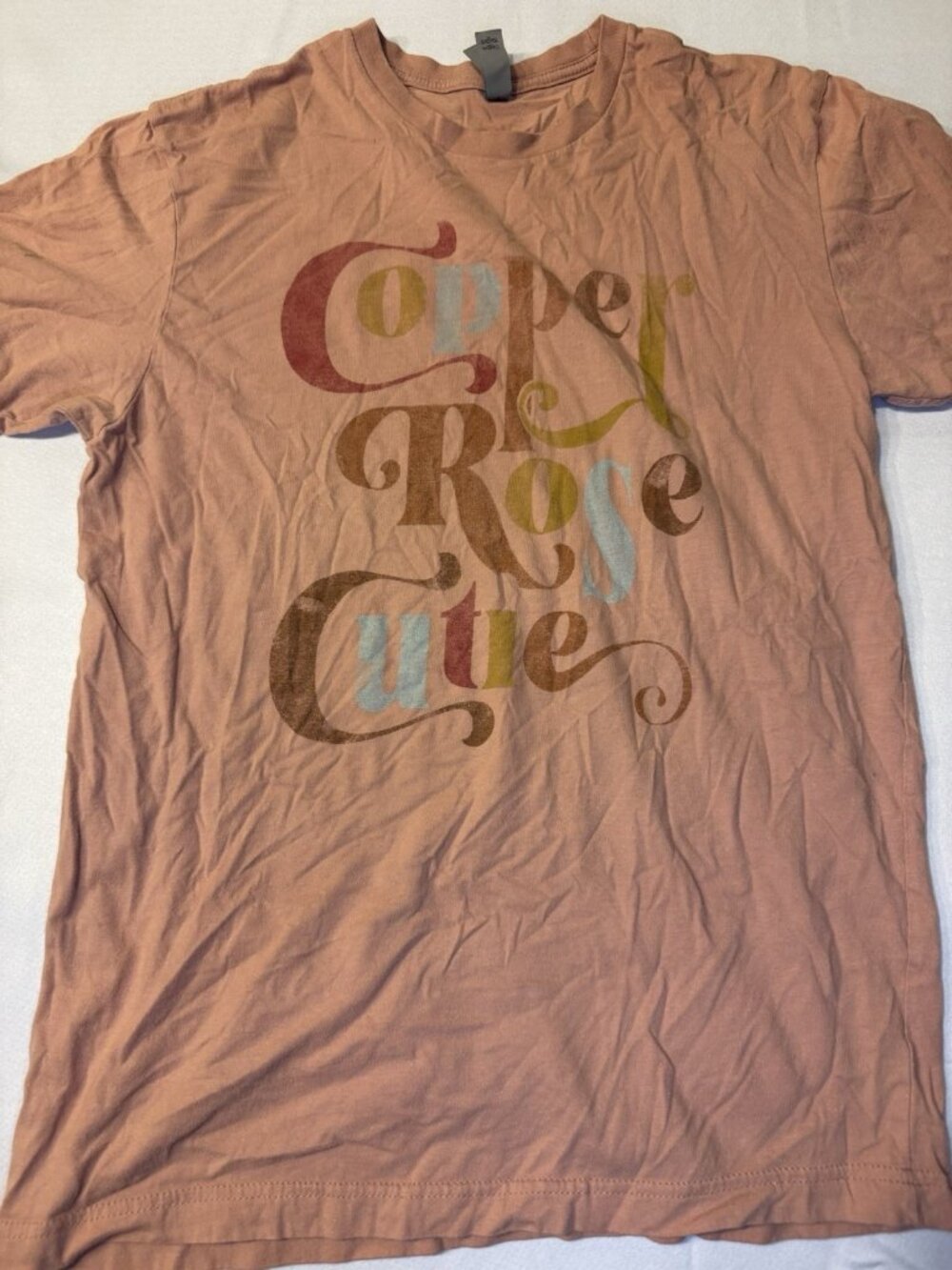 Next Level "Copper Rose Cutie" Women' Casual T Shirt Coral With Lettering Size M